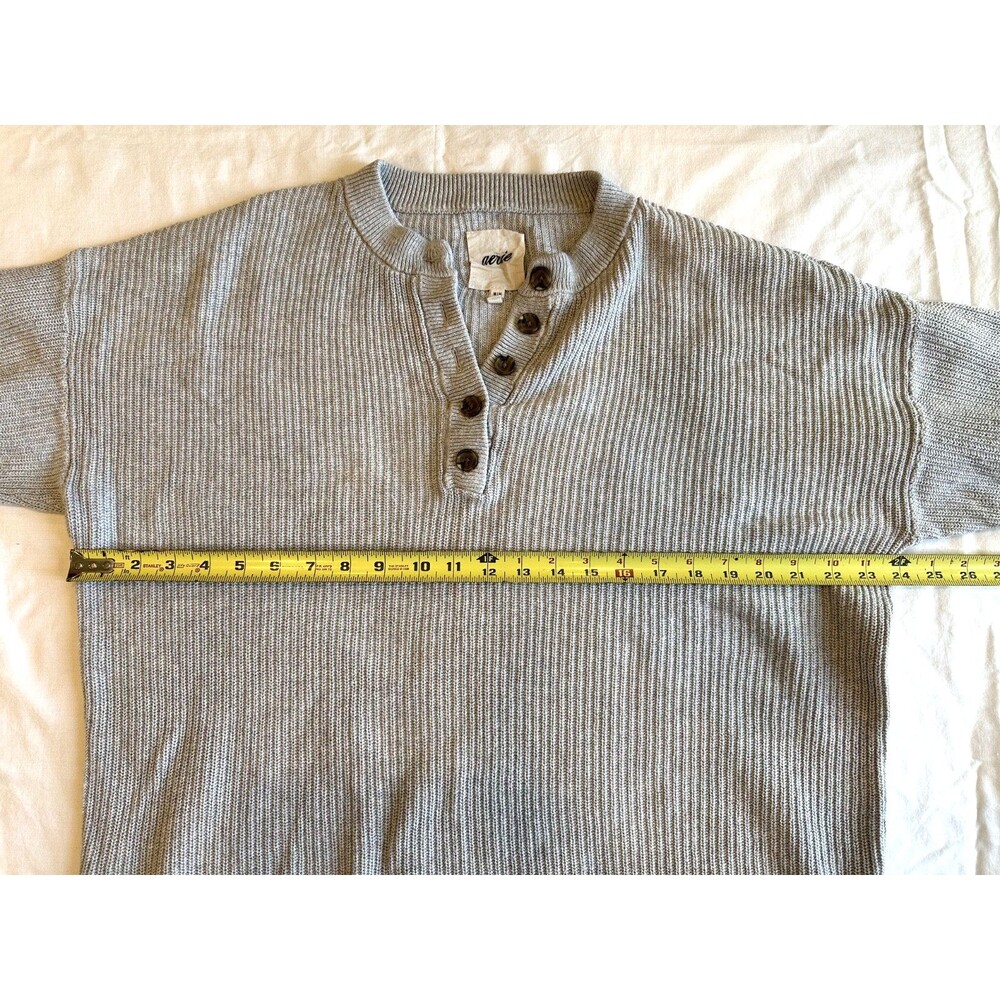 Women’s Aerie Gray Knit Sweater Size Medium Henley Lounge Comfort Soft Leisure - Picture 9 of 10